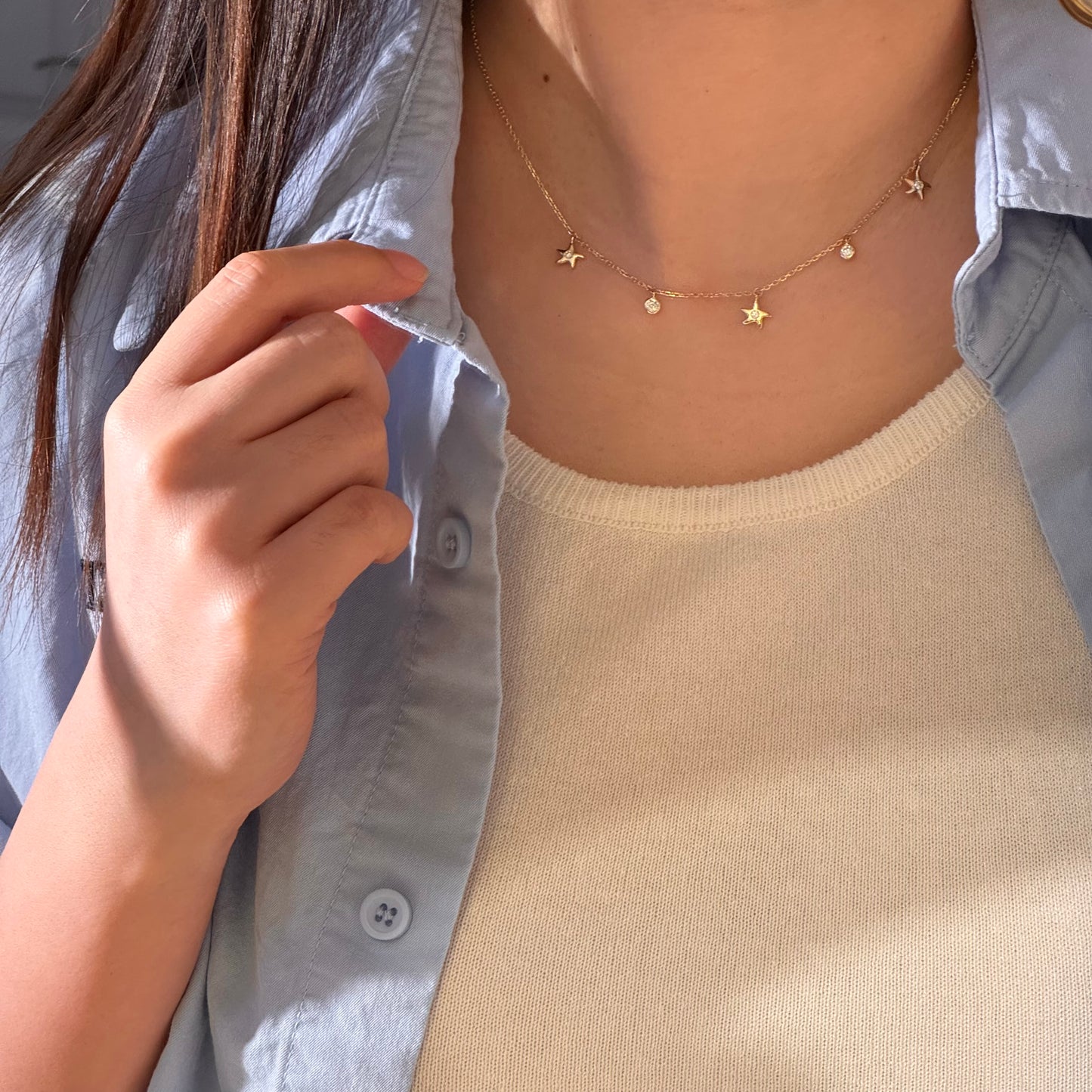 14K Solid Gold Sea Star Bubble Necklace