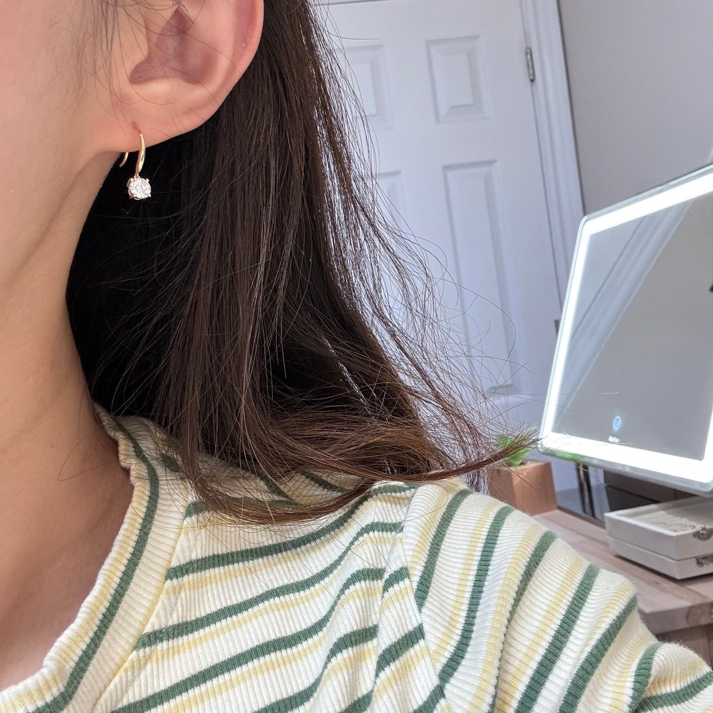 14K Solid Gold Sparkling Drop Earrings, 0.5 carat