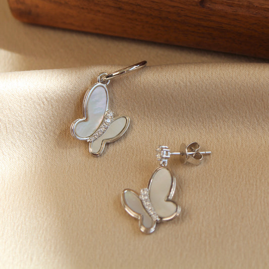 Butterfly AB Style Earrings, Silver Color