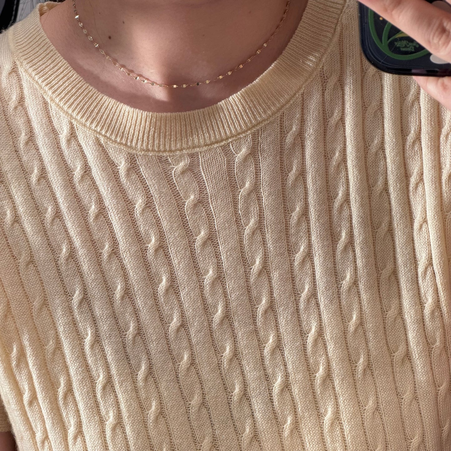 14K Solid Gold Shiny Choker Necklace,38cm