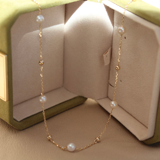 14K Solid Gold Natural Pearl Necklace满天星