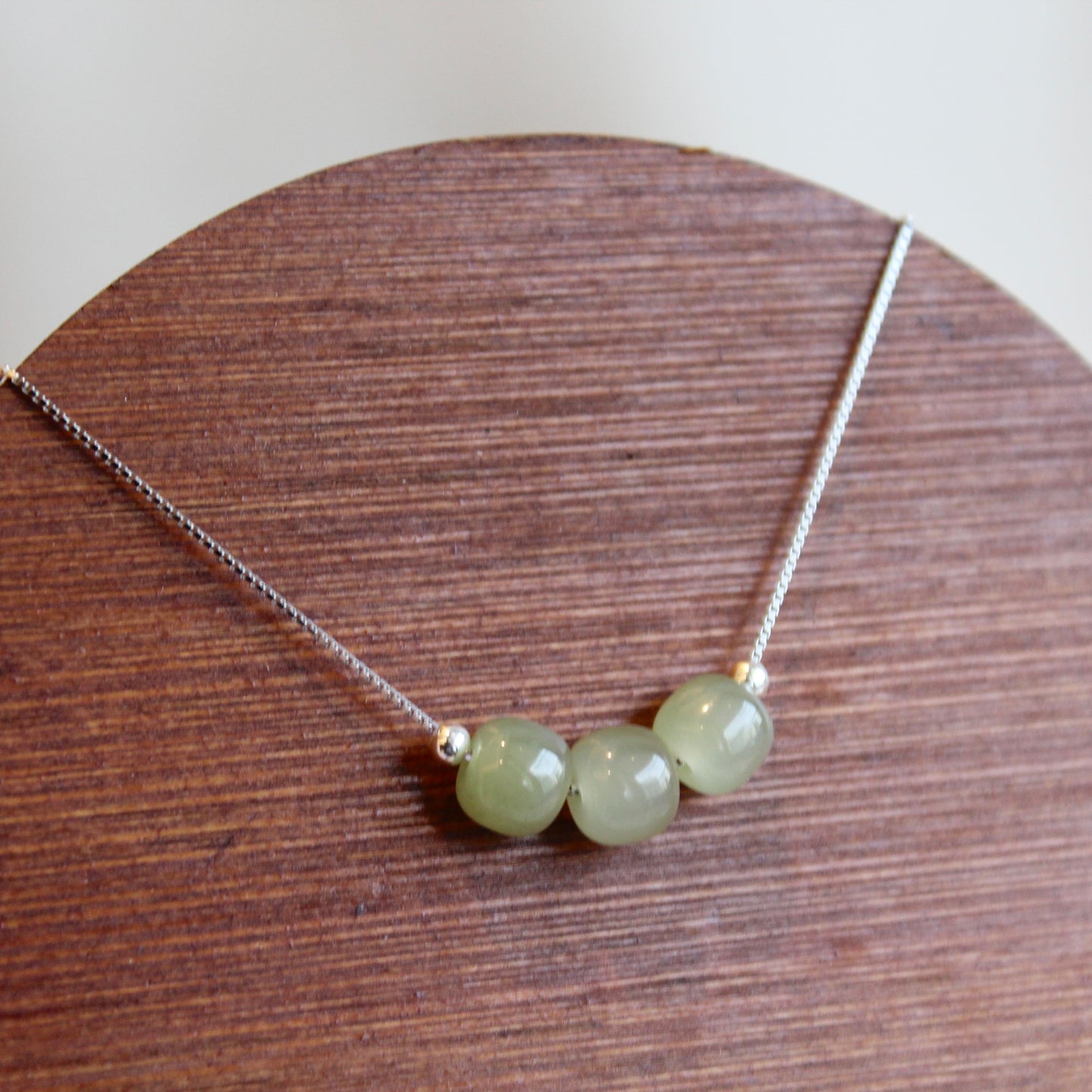 Green Beans Natural Jade Necklace, Sterling Silver