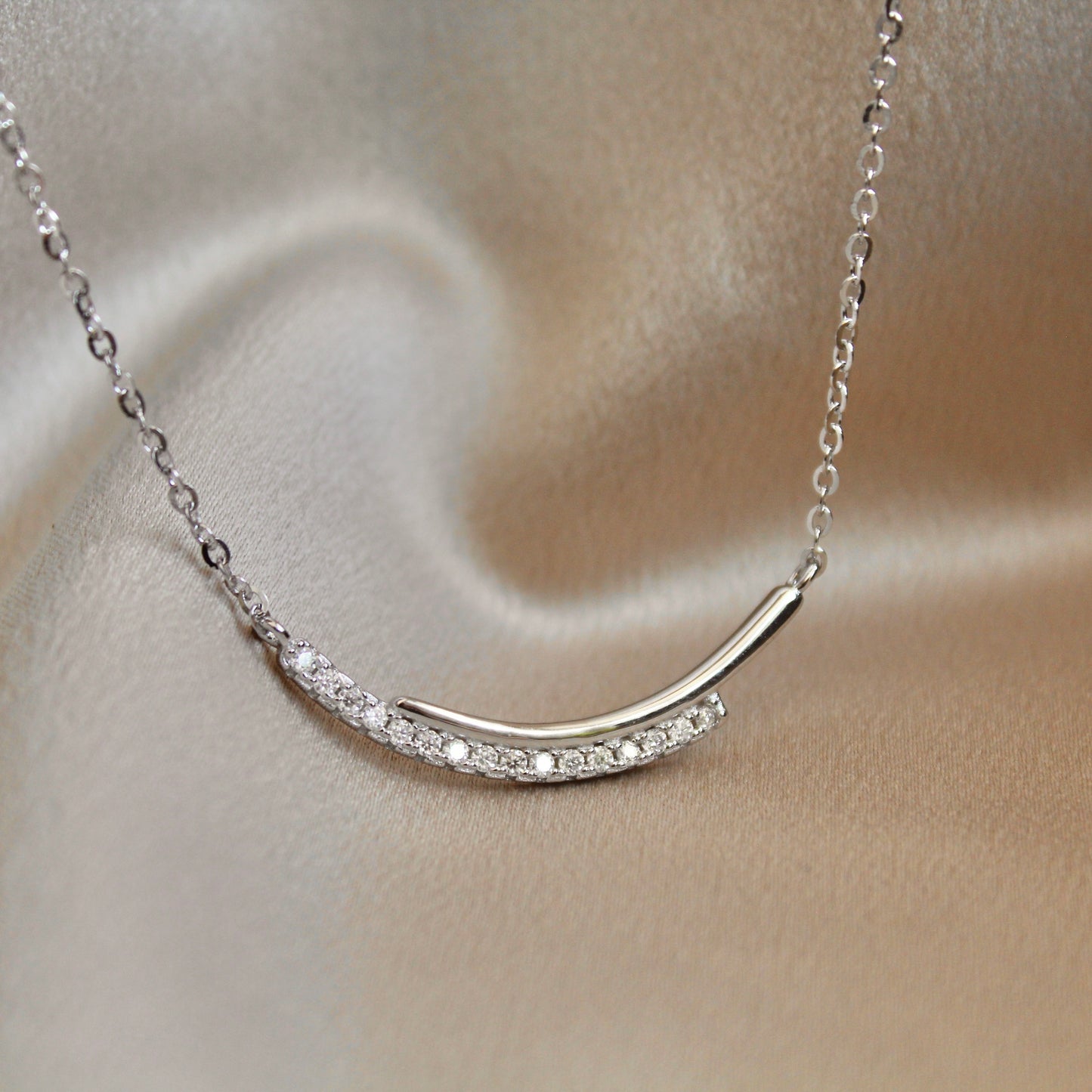 Smile Line Moissanite Necklace, Sterling Silver