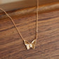 14K Solid Rose Gold Butterfly Necklace 车花工艺
