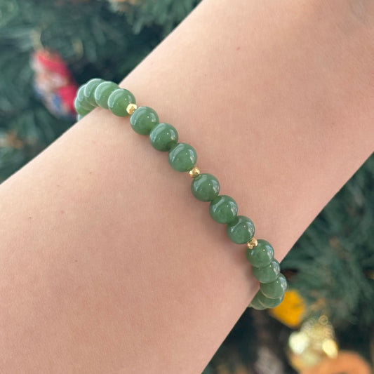 18K Solid Gold Natural Green Jade Bracelet