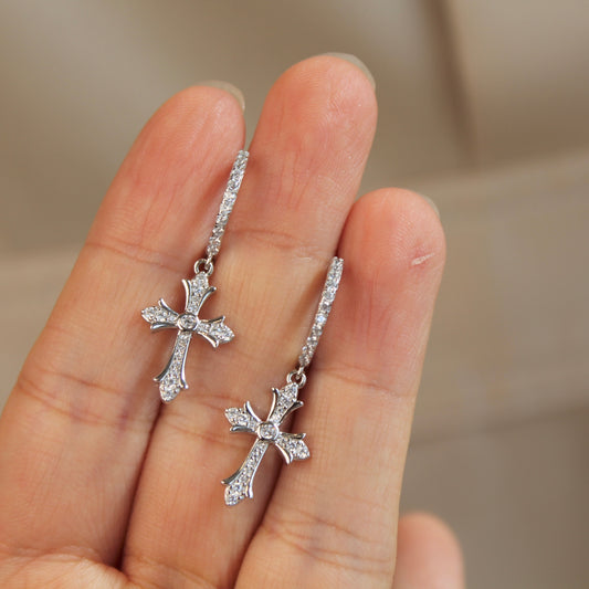 Moissanite Cross Hoop Earrings