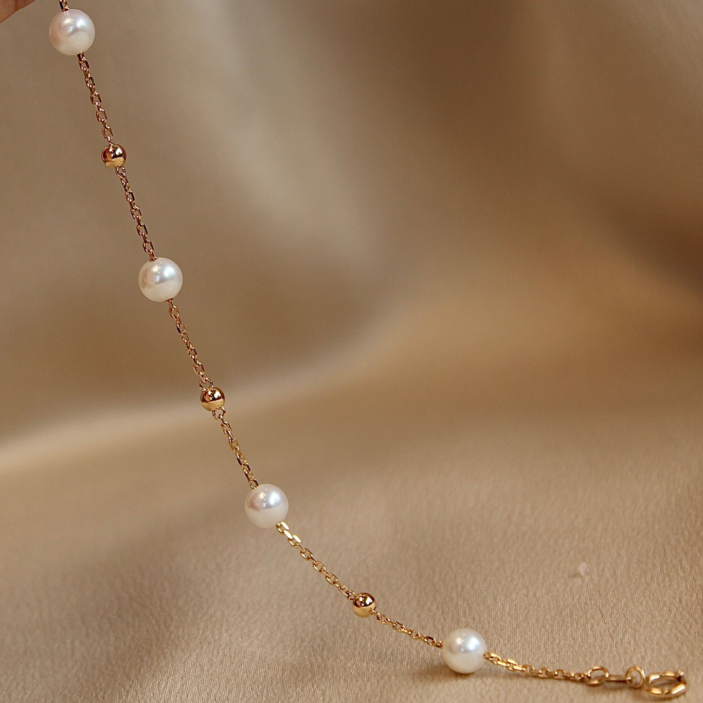 14K Solid Gold Starry Sky Pearl Bracelet