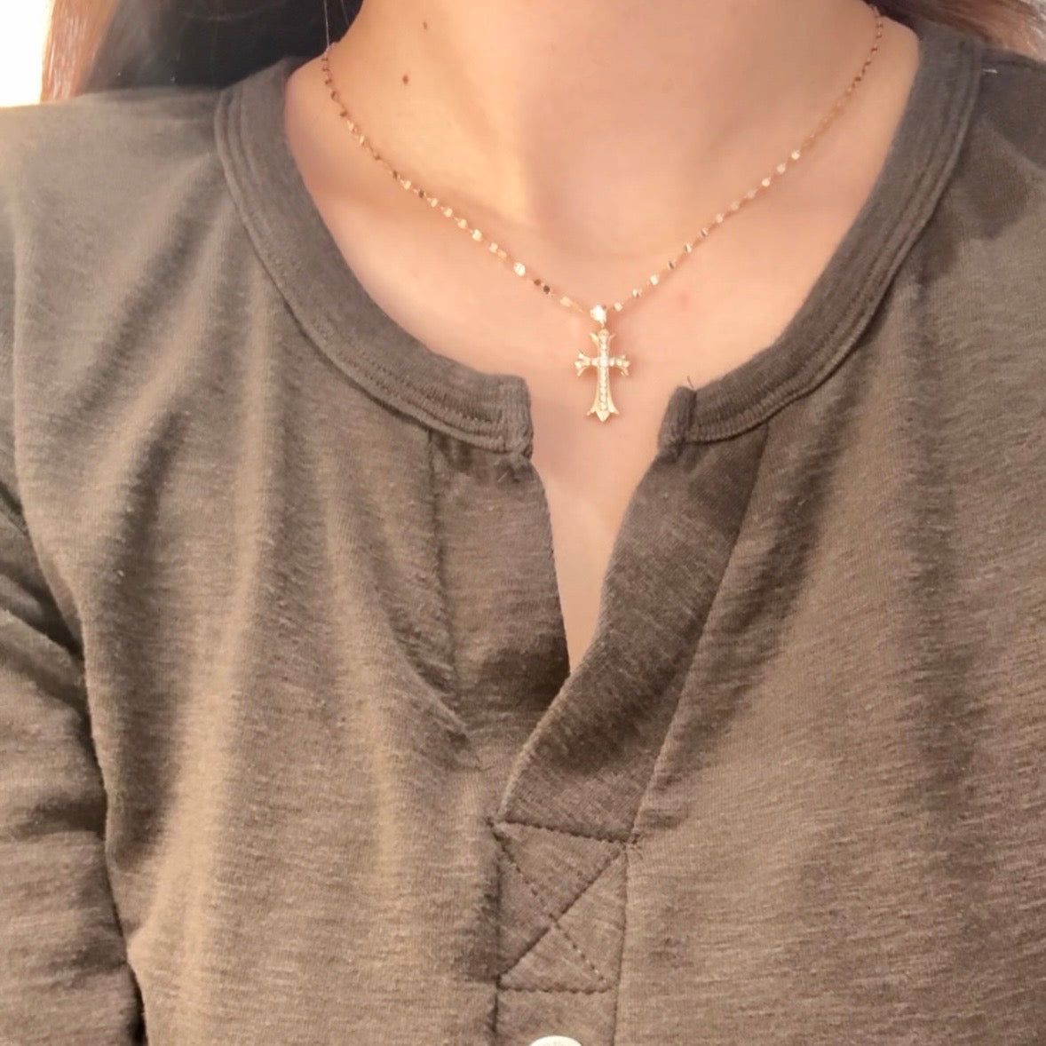 14K Solid Gold Shiny Necklace瓦片链, 45cm