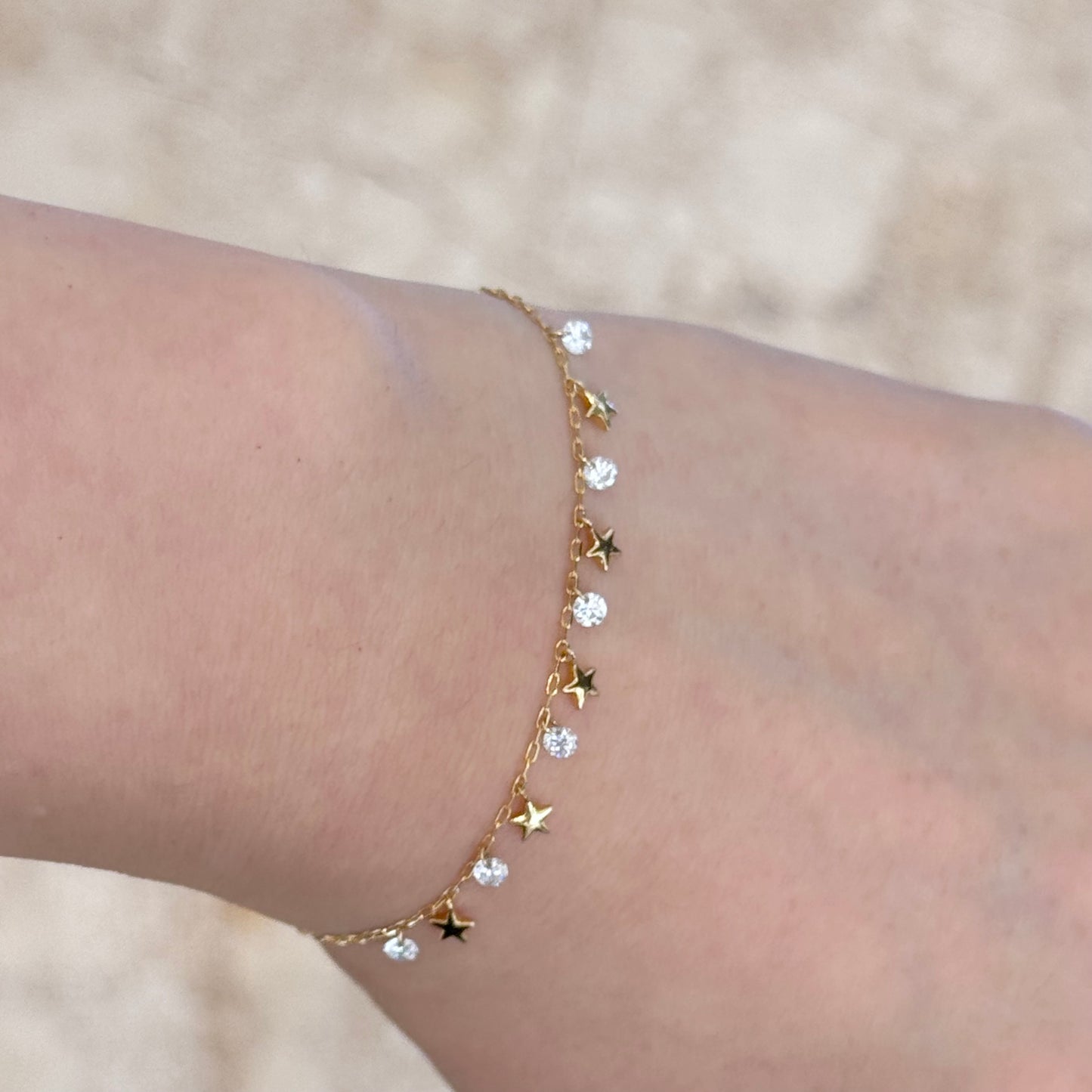 18K Solid Gold Star Lab-Grown Diamond Bracelet