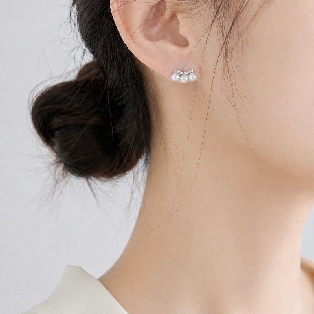14K Solid White Gold Natural Pearl Earrings