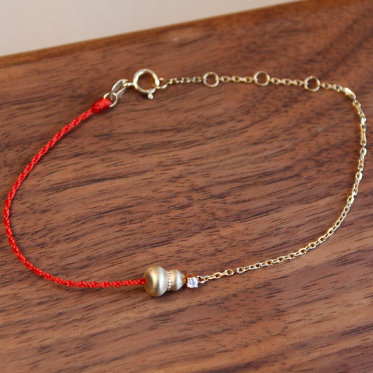 14K Solid Gold Half Line Hulu Bracelet 拉丝葫芦