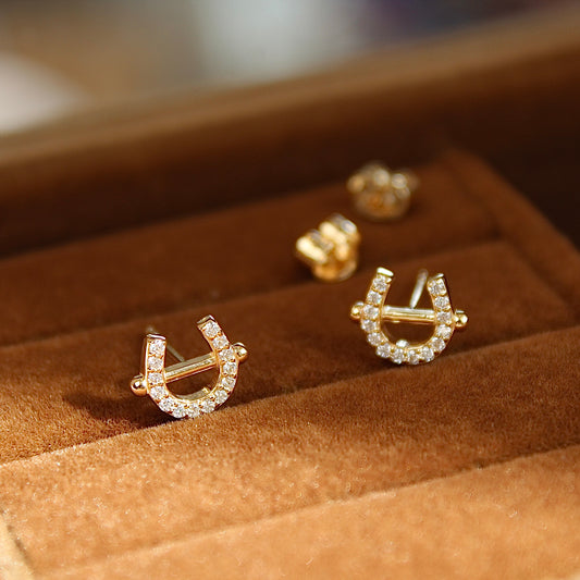 14K Solid Gold Horseshoe Moissanite Earrings