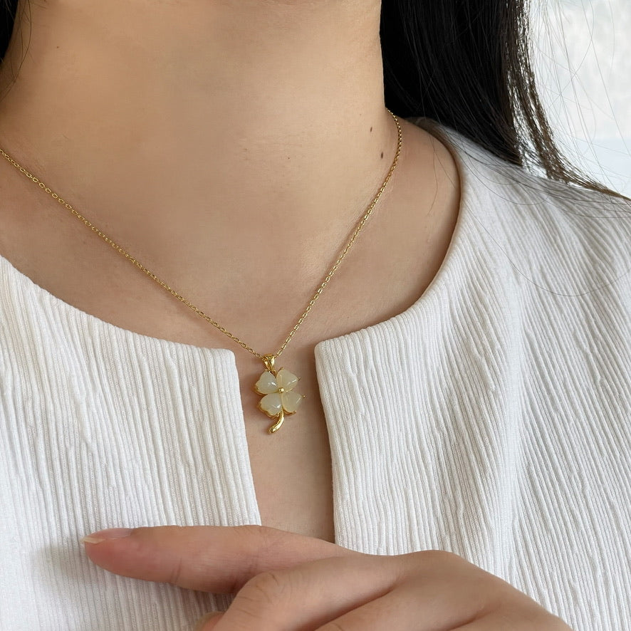 14k Gold Diamond Clover Necklace Minimalist Lucky Clover Necklace For Sale  at 1stDibs | gold lucky clover necklace