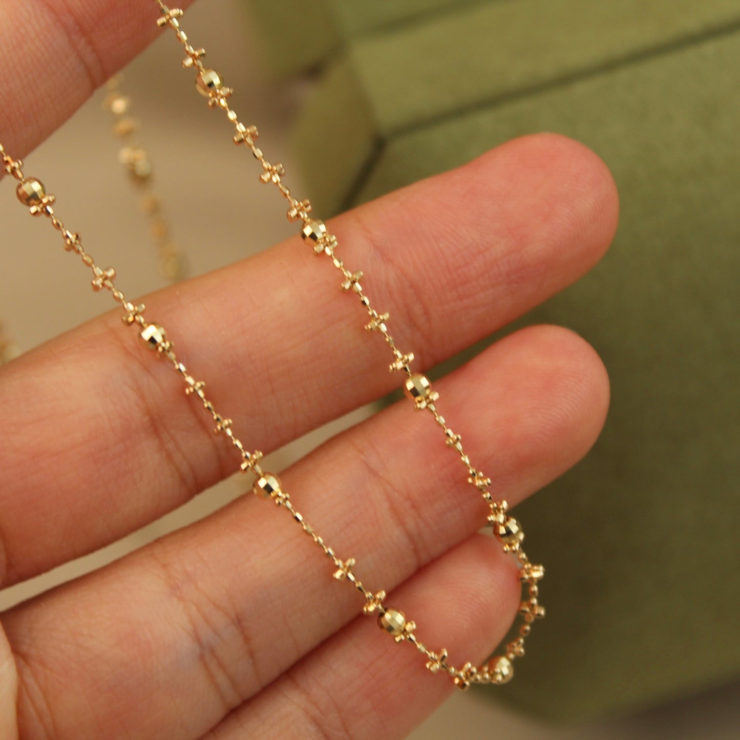 18K Solid Gold Fairy Plain Chain Necklace