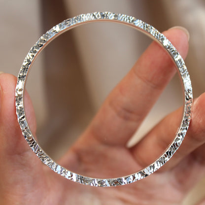 碎冰冰实心Sparkling Crushed Ice Silver Bangle Bracelet