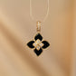 14K Solid Gold Black Onyx Clover Pendant