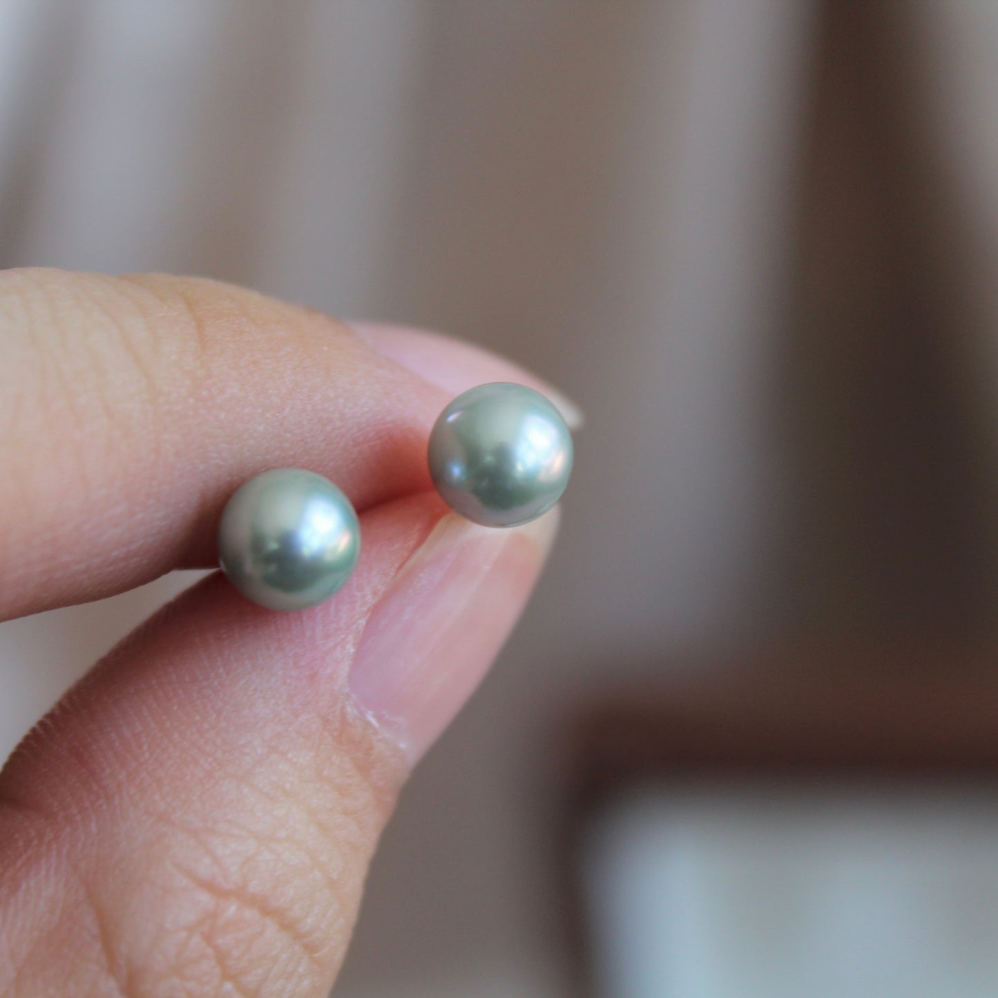 Blue-Grey Saltwater Pearl Earrings, Perfect Round