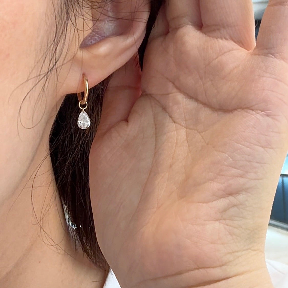 18K Solid Gold Lab-Grown Diamond Hoop Earrings