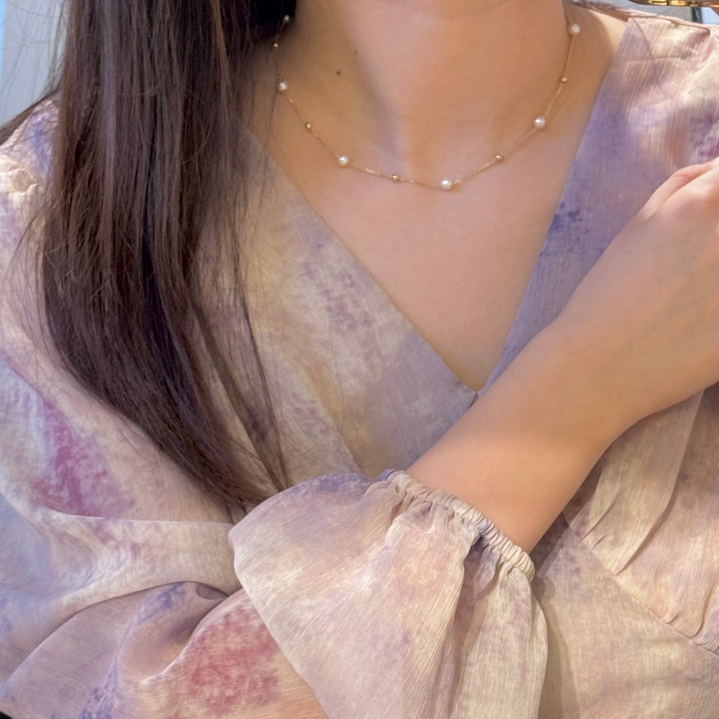 14K Solid Gold Natural Pearl Necklace满天星