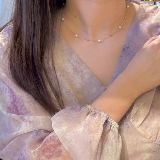14K Solid Gold Natural Pearl Necklace满天星