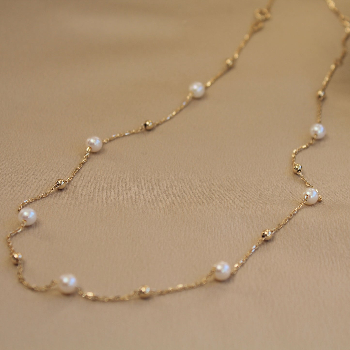 14K Solid Gold Natural Pearl Necklace满天星