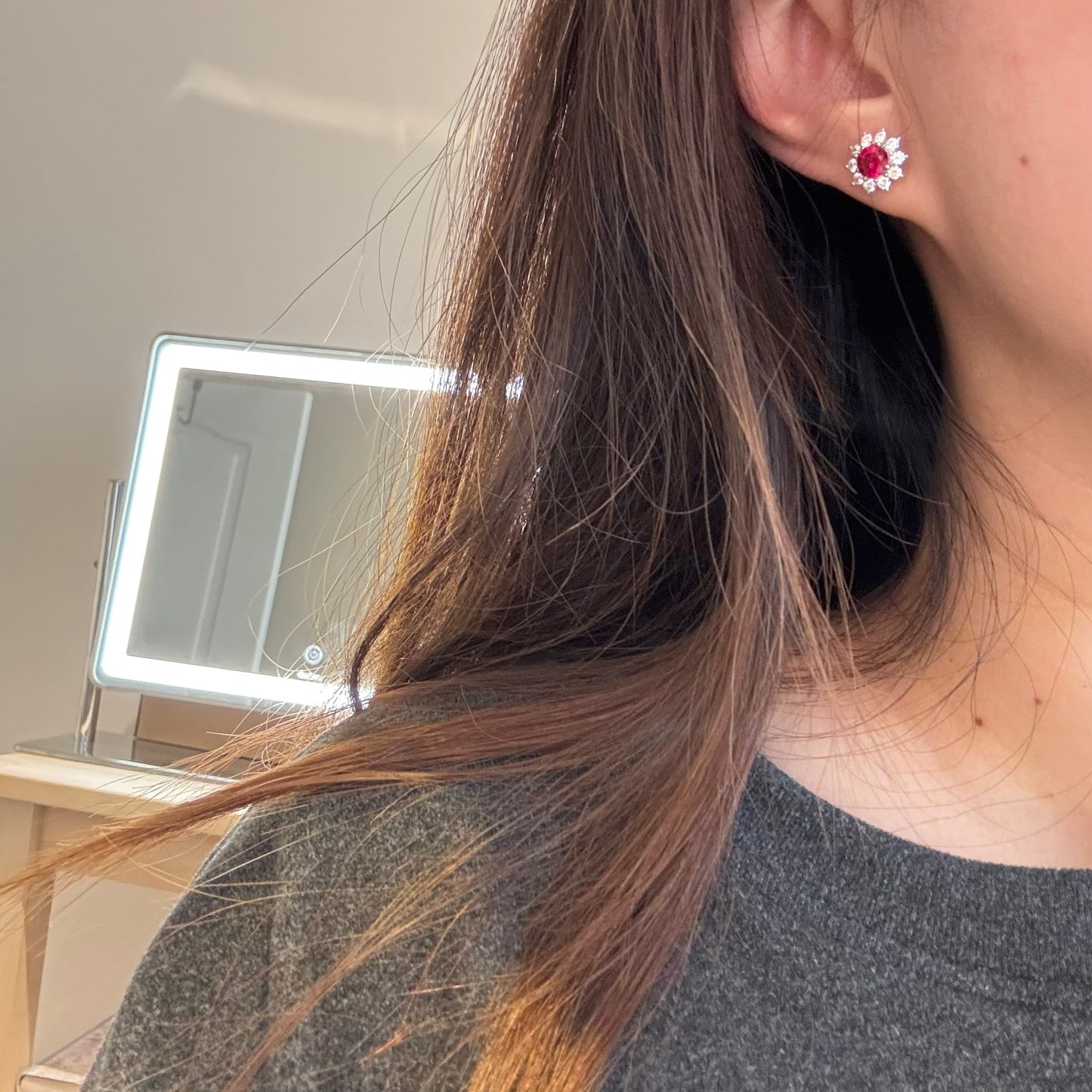 Lab-Grown Ruby Sunflower Stud Earrings