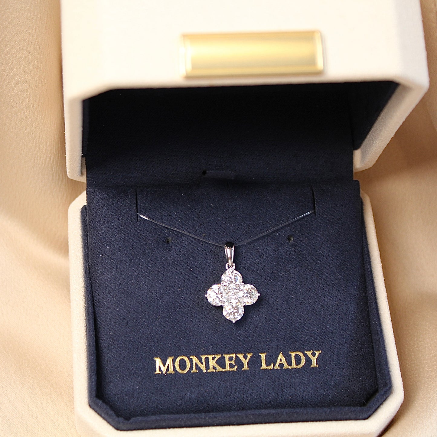 14K Solid White Gold Sparkling Clover Pendant