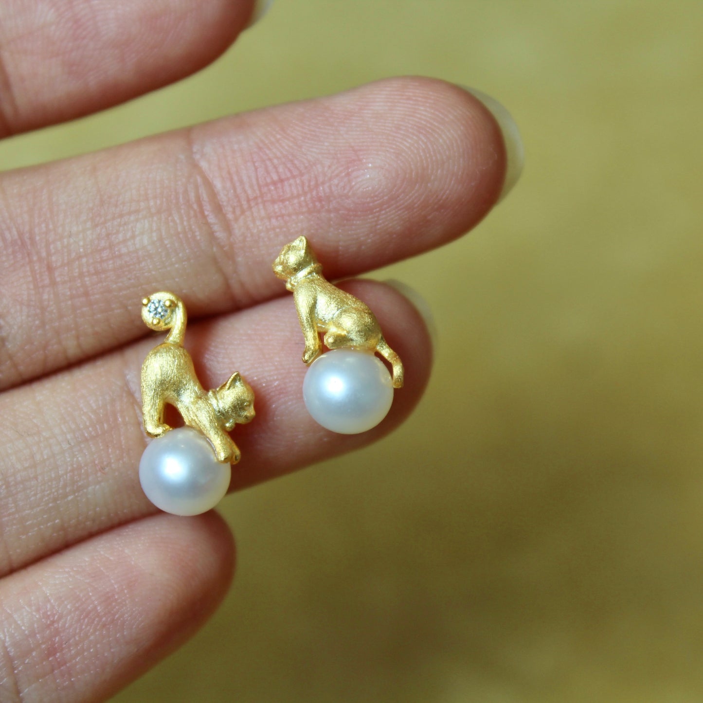 Naughty Cat Pearl Earrings, Sterling Silver