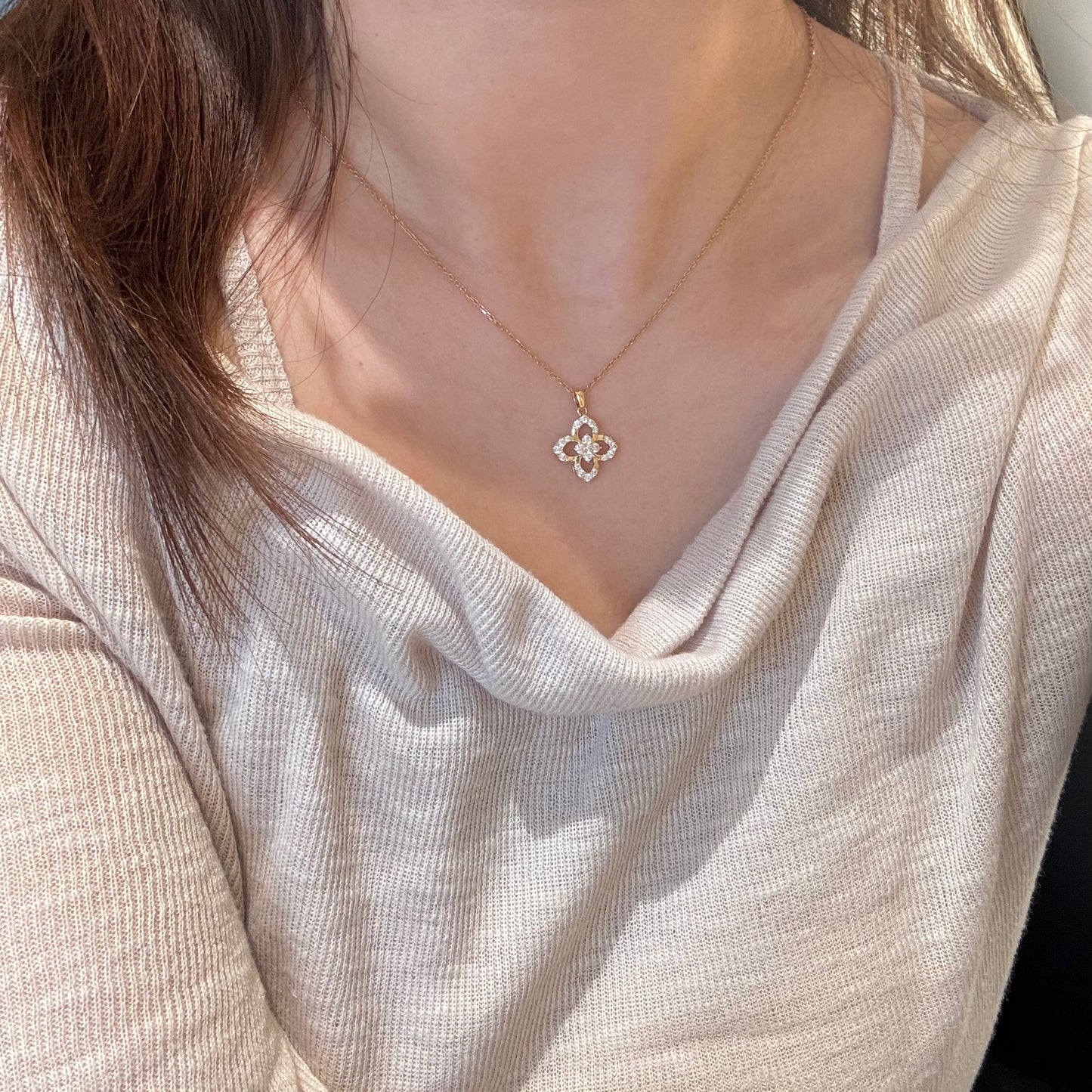 14K Solid Gold Clover Pendant