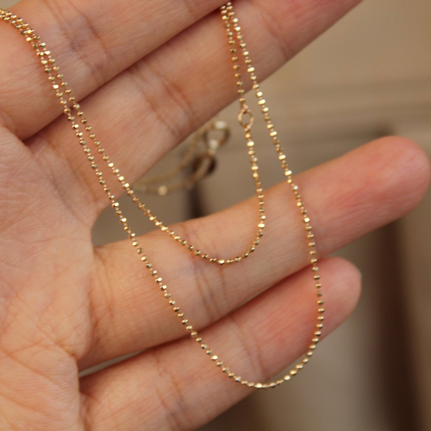 14K Solid Gold Plain Chain Necklace闪珠链
