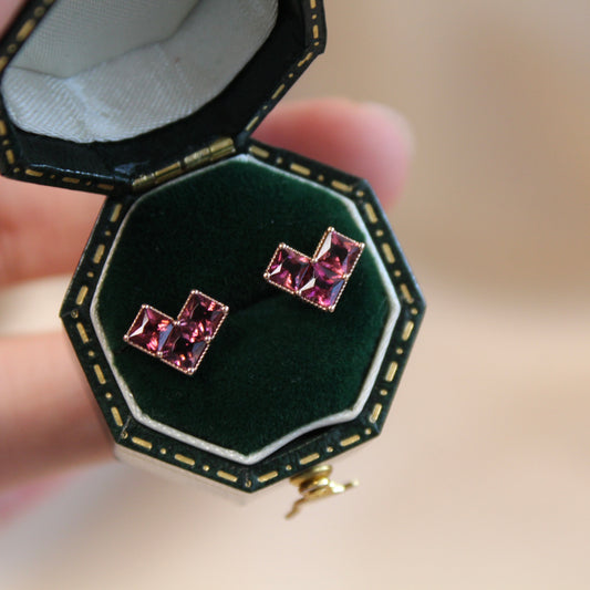 14K Solid Rose Gold Tourmaline Heart Earrings碧玺
