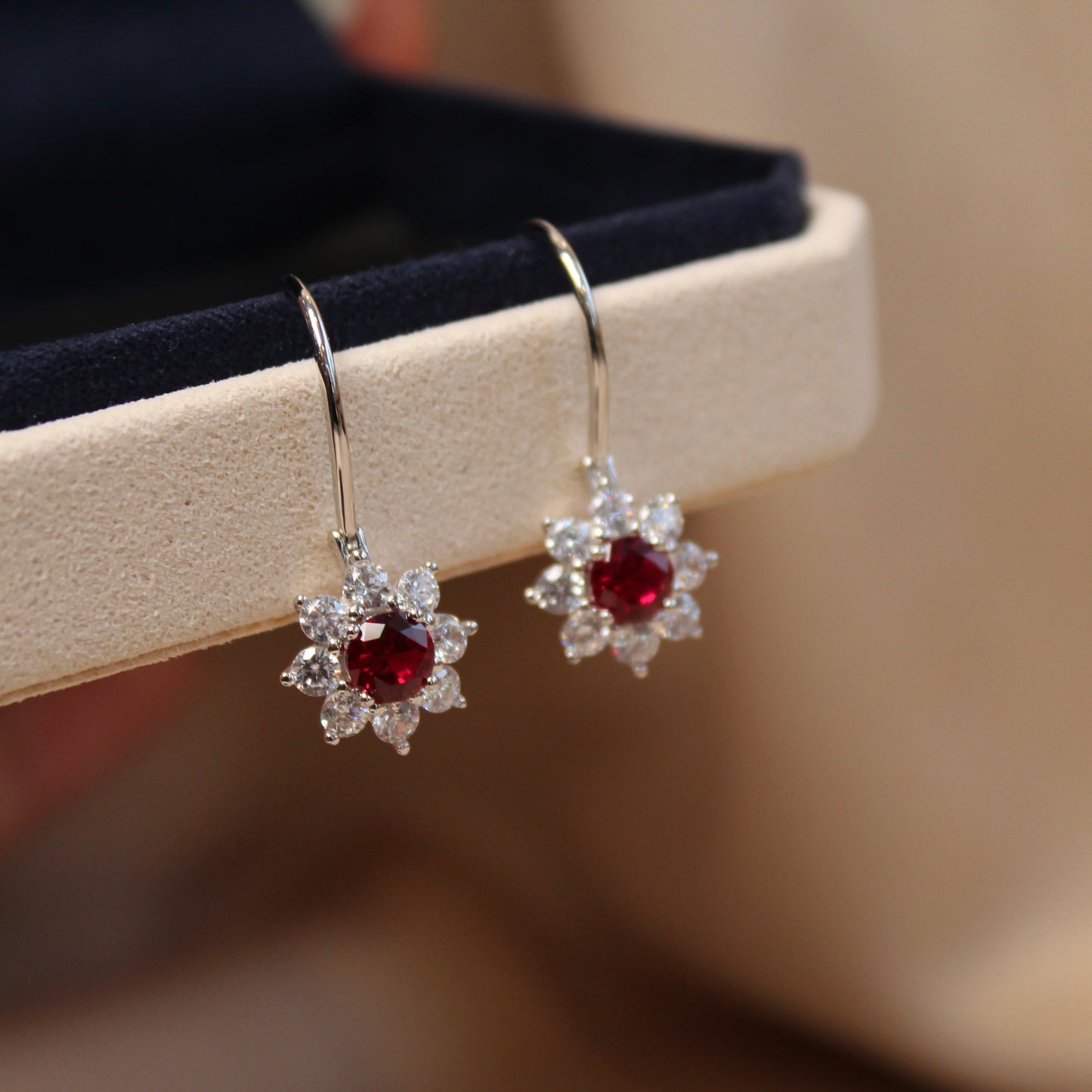 Lab-Grown Ruby Sunflower Drop Earrings