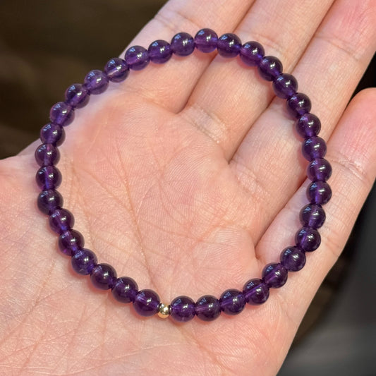 Natural Amethyst Bracelet with 14K Gold Bead