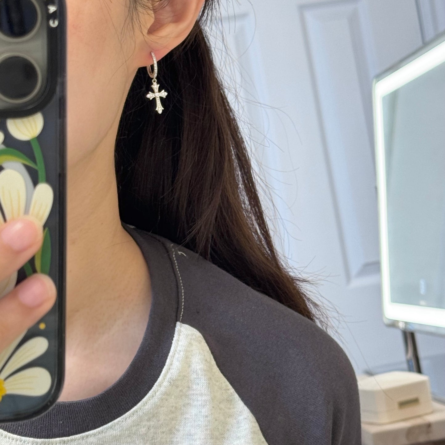Moissanite Cross Hoop Earrings