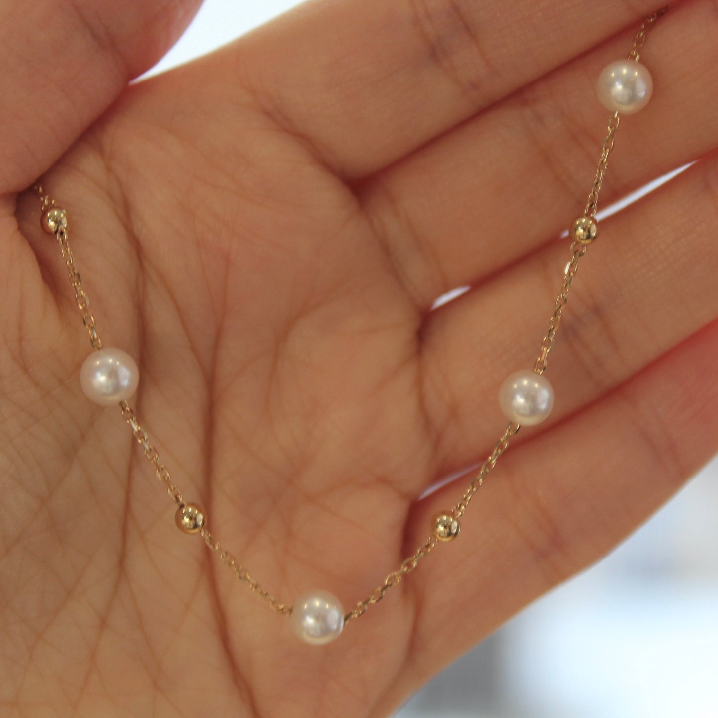 14K Solid Gold Starry Sky Pearl Bracelet