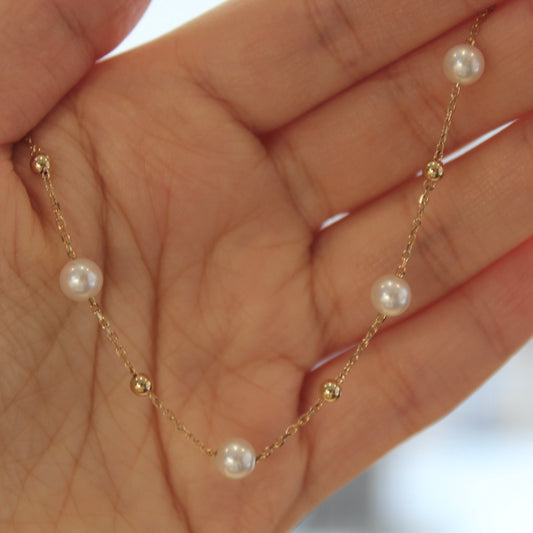 14K Solid Gold Starry Sky Pearl Bracelet