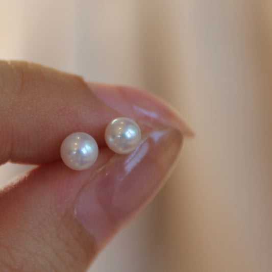 Small Natural Pearl Earrings, 4 to 5mm Perfect Round