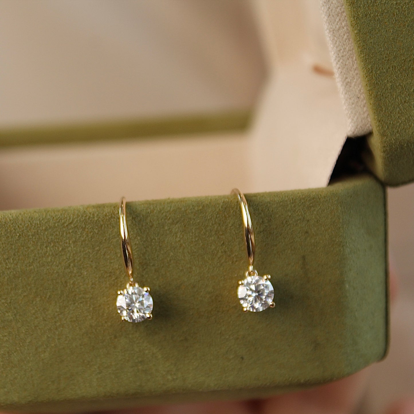 14K Solid Gold Sparkling Drop Earrings, 0.5 carat