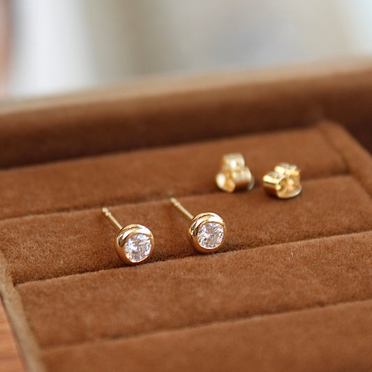 14K Solid Gold Bubble Moissanite Earrings 0.2 Ct, Yellow Gold