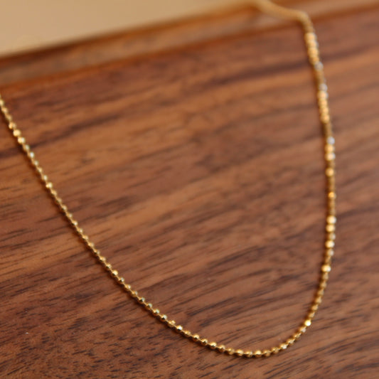 18K Solid Yellow Gold Plain Chain Necklace闪珠链