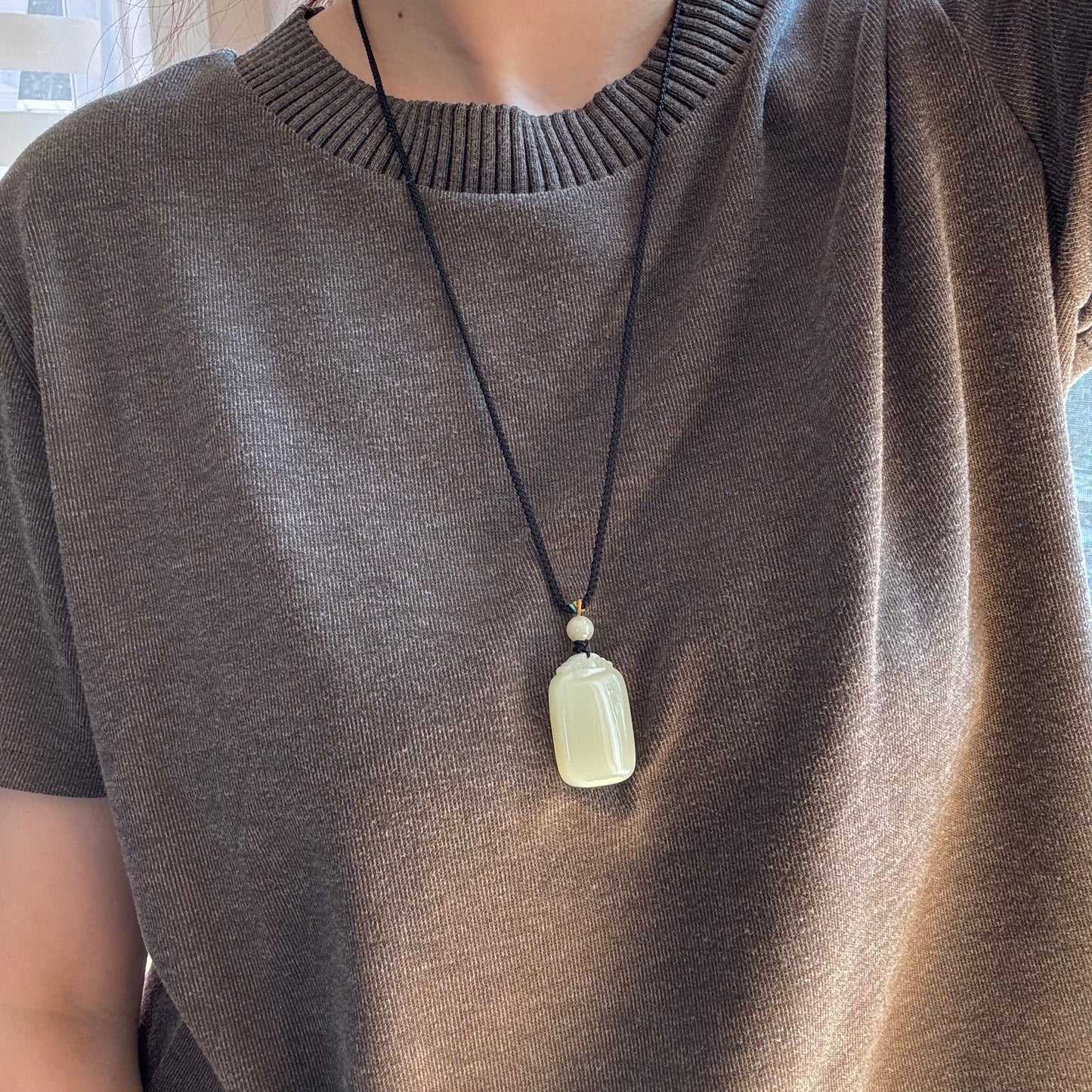 Natural Jade Long Necklace 如意无事牌