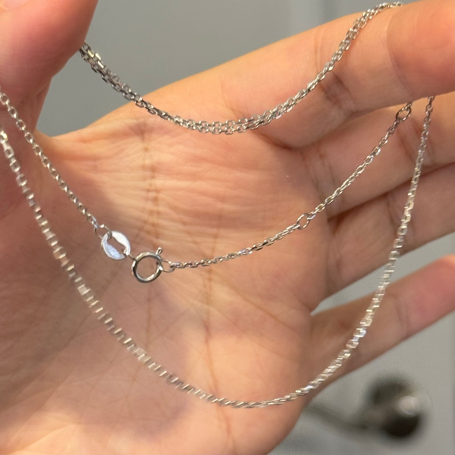 14K Solid White Gold Plain Chain Necklace