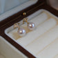 14K Solid Gold Ginkgo Leaf Natural Pearl Earrings