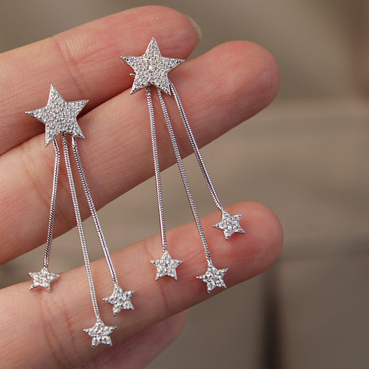 Shiny Star Moissanite Drop Earrings后挂式