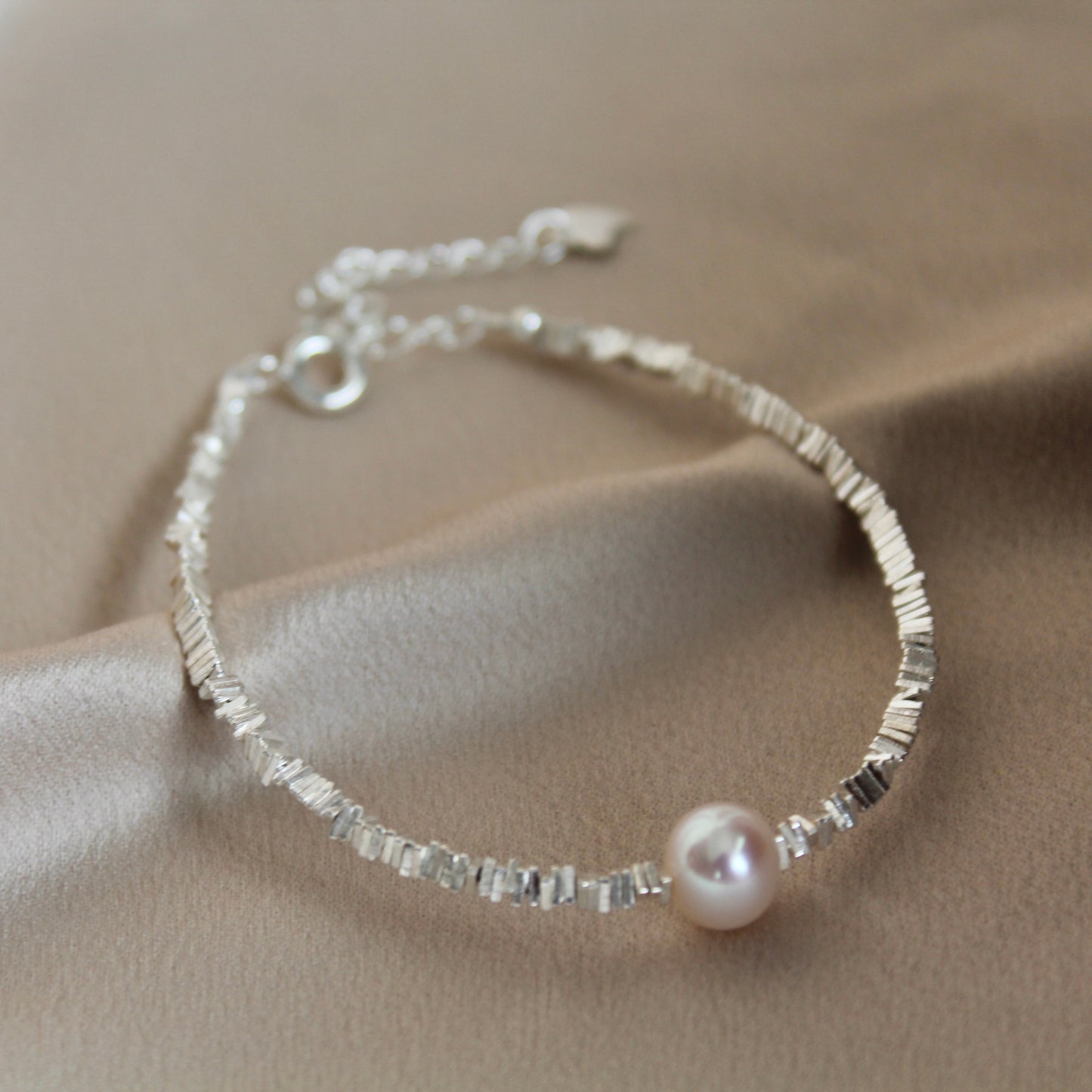 Sparkling Single Pearl Bracelet, Sterling Silver