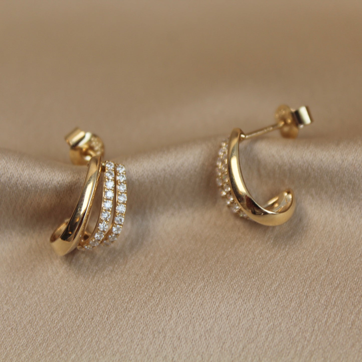 14K Solid Gold Three Claws Earrings