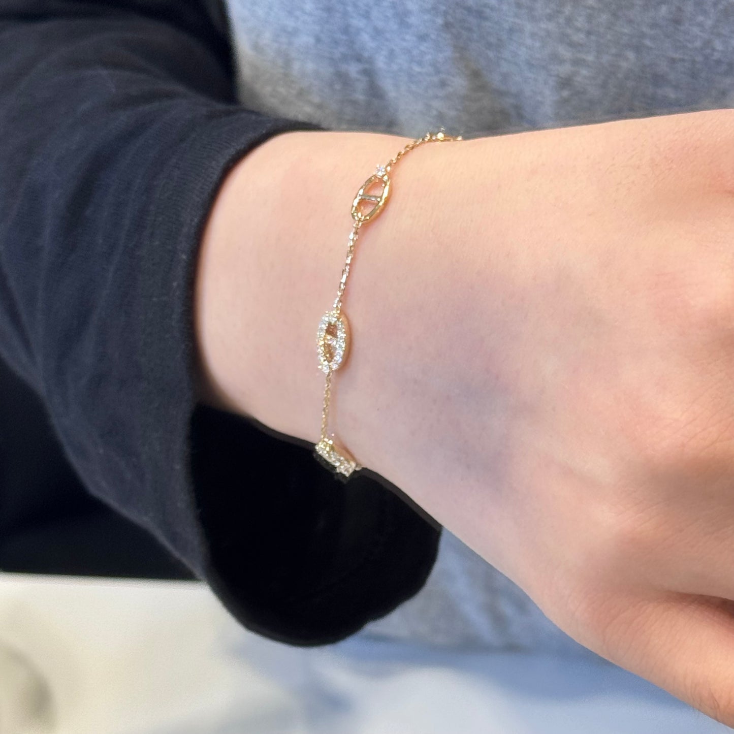 14K Solid Gold Spark Link Bracelet猪鼻子