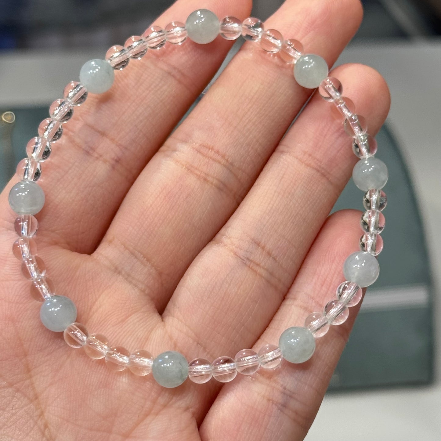 Natural Jadeite & Clear Crystal Bracelet