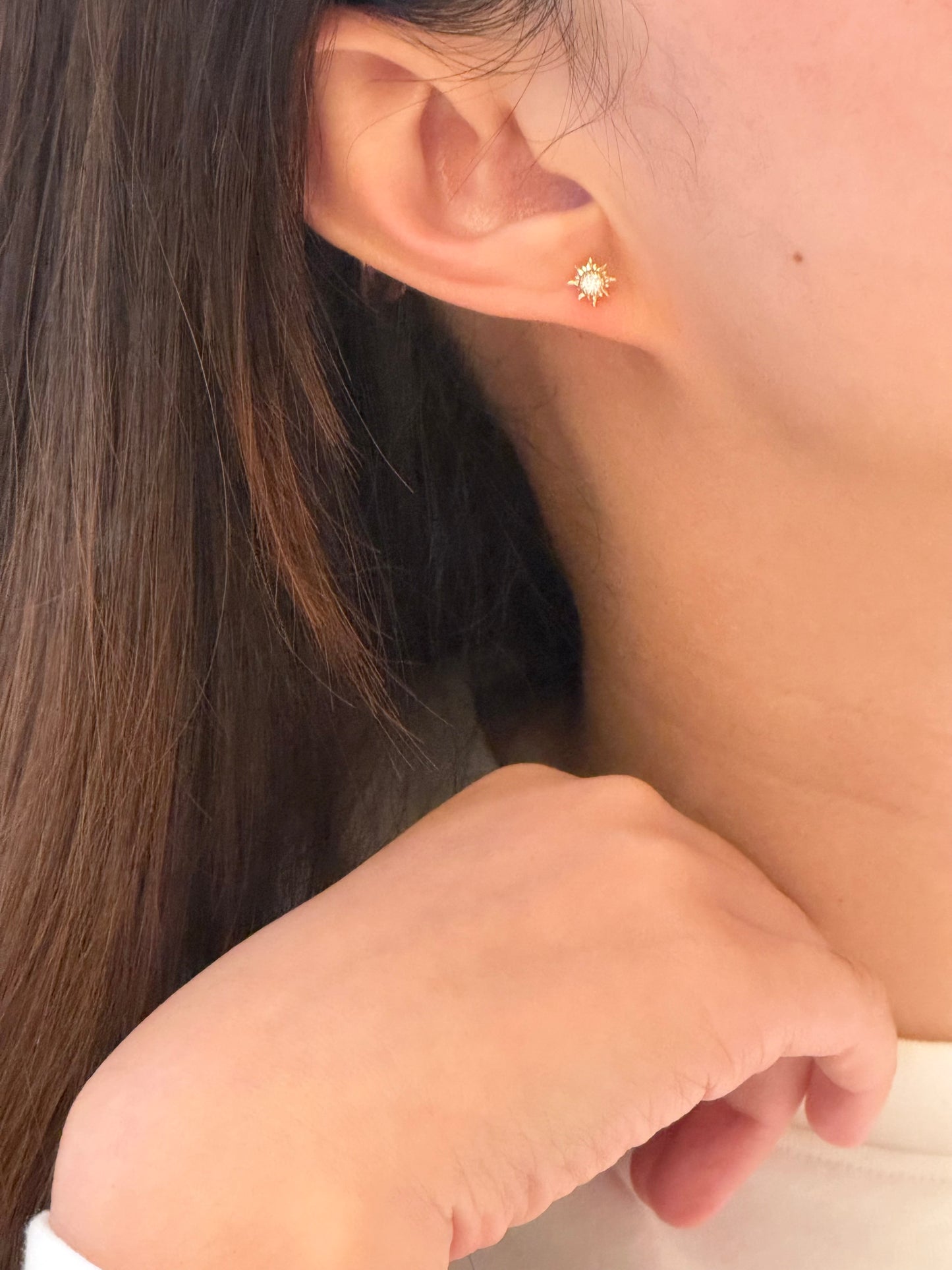 14K Solid Gold Mini Sunflower Earrings