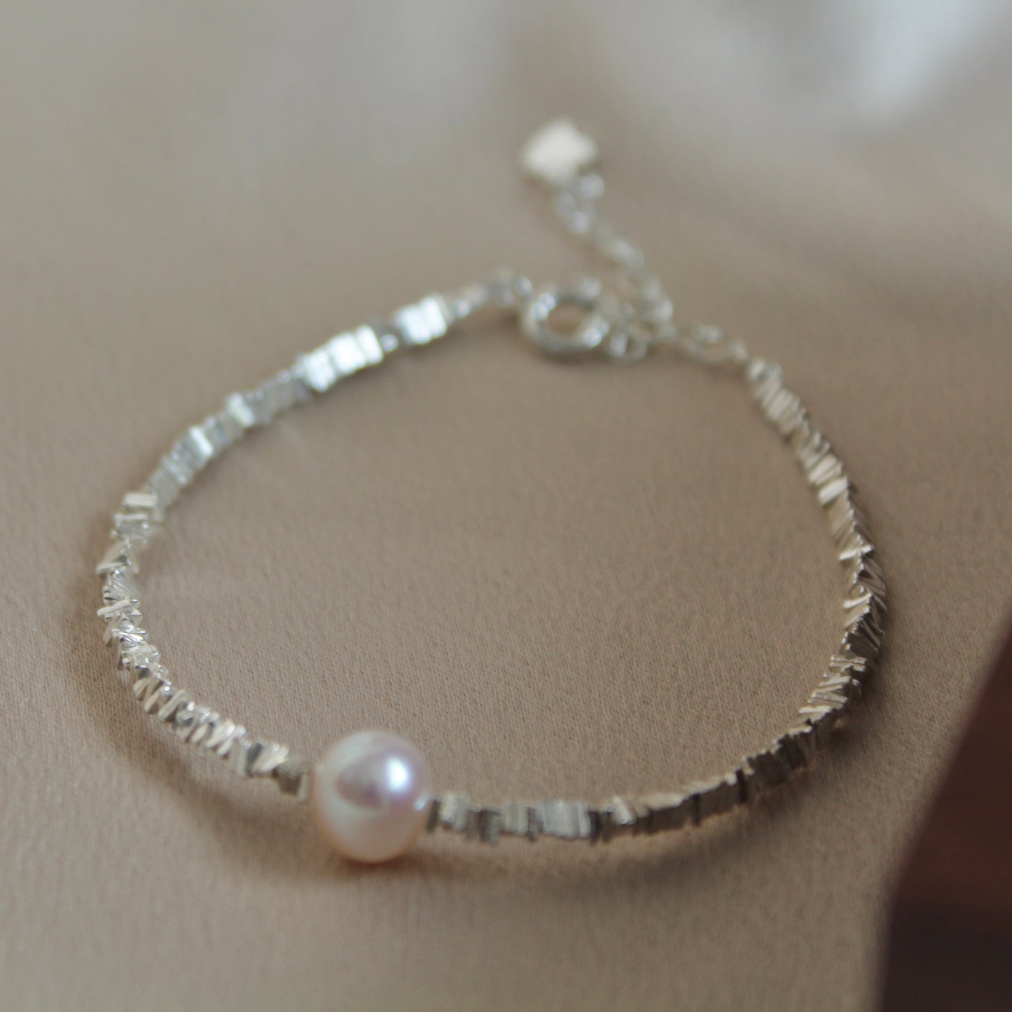 Sparkling Single Pearl Bracelet, Sterling Silver